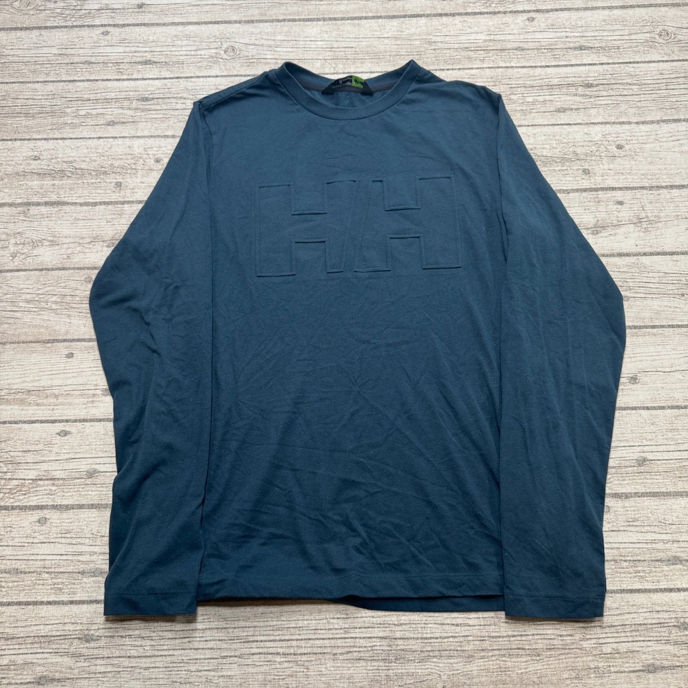 Helly Hansen Shirt Men's Medium Navy Blue Embossed Logo Long Sleeve Athleisure